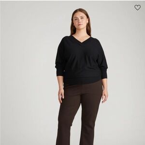 Universal Standard Savvy Fine Knit Sweater Blouse with double v neck